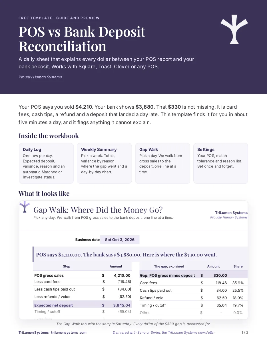 POS vs Bank Deposit Reconciliation template preview