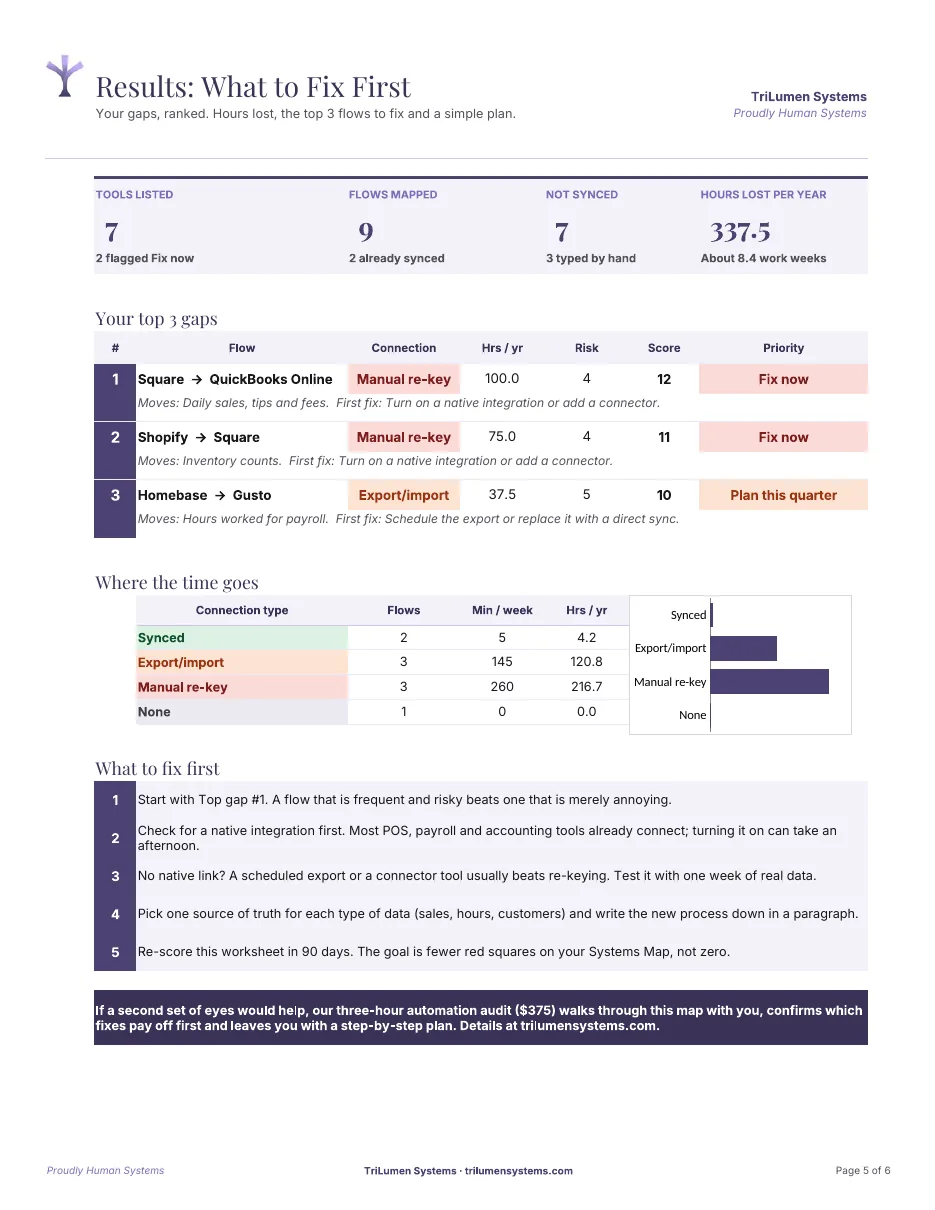 Systems Map Worksheet preview: Results: what to fix first