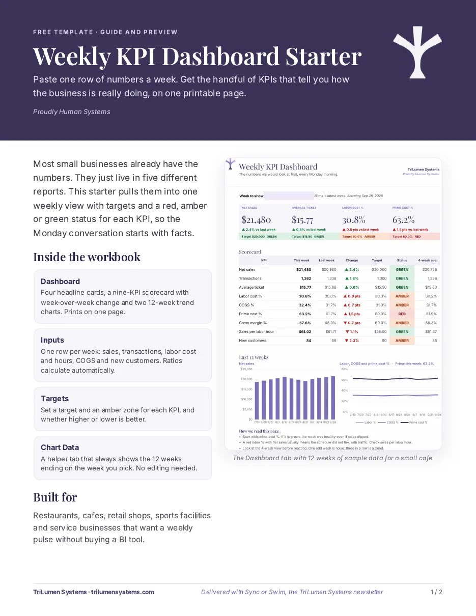Weekly KPI Dashboard Starter preview: Guide: the weekly KPI method