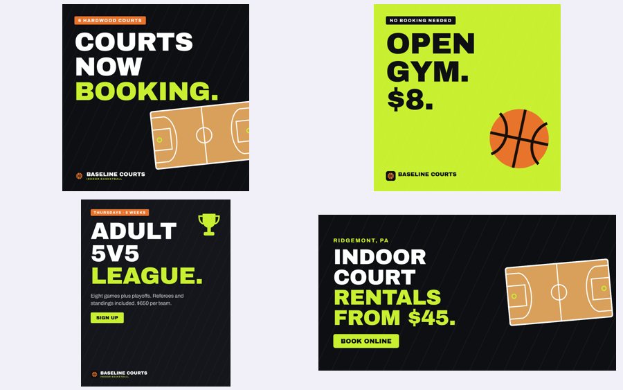 Collage of four Baseline Courts social media designs