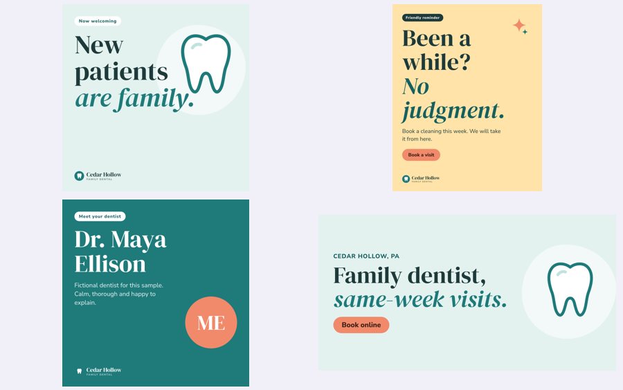 Collage of four Cedar Hollow Family Dental social media designs