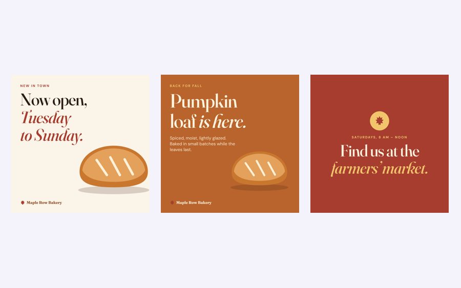 Collage of four Maple Row Bakery social media designs