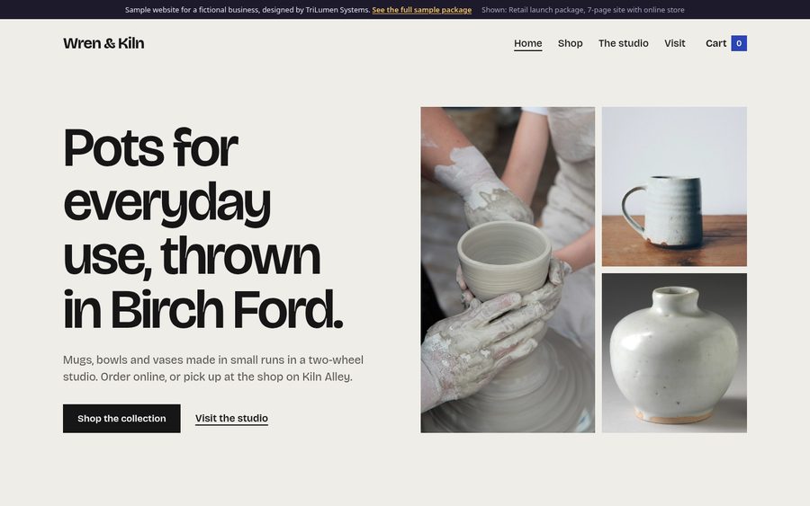 Wren & Kiln sample website home page